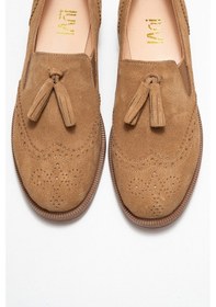 Resim Luvishoes Luvi Shoes Alex Toprak Süet Hakiki Deri Püsküllü Lastikli Kadın Loafer Ayakkabı Toprak 