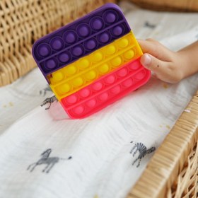 Resim Kare Gökkuşağı Renkli Pop It Push Bubble Popit Oyuncak, Eğitici Oyuncak, 12 x 12 cm 