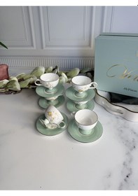 Resim Türk Kahve Fincanı Peachy 6 Kişilik 12 Parça Renkli 