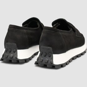 Resim Hakiki Nubuk Deri Siyah Kadın Loafer Ayakkabı Siyah 