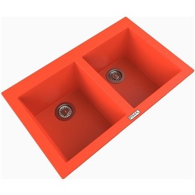 Resim Polex Cristalüx Granit Evye P-2XLN Turuncu 2 Hazneli Tezgah Altı Ve Tezgah Üstü Mutfak Evyesi 80.5x51.5 CM 