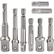 Resim 8 adet Adaptör Seti Soket Anahtarları ve Takımlar için, 1/4 "den 1/4", 3/8 ", 1/2"ye kadar Altıgen Adaptör, Matkap ve Kablosuz Tornavida için 