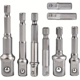 Resim 8 adet Adaptör Seti Soket Anahtarları ve Takımlar için, 1/4 "den 1/4", 3/8 ", 1/2"ye kadar Altıgen Adaptör, Matkap ve Kablosuz Tornavida için 