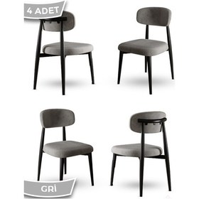 Resim Canisa Laos Serisi 4 Adet Gri Mutfak Sandalyesi Siyah Metal İskeletli 1. Sınıf Babyface Kumaş Gri Sandalye Ayaklar Siyah 