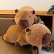 Resim Sevimli Capybara Peluş Sarılma Yastığı - Ev Dekoru, Yatak veya Koltuk için Yumuşak Polyester Dolgu Hayvan - Delikli Pembe Detaylarla Koyu Kahverengi - Tüm Yaşlar İçin Mükemmel, Peluş Yastıklar 