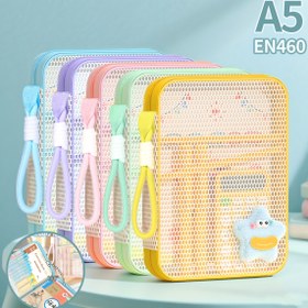 Resim Huajie A5 Fileli El Tipi Depolama Organizatörü - 3 Katlı Açık Üst Cep Kitap, Fiş & Bilet Tutucu Kartlı, Pastel & Canlı Renkler (Pembe/Mor/Yeşil/Mavi/Sarı) - Kompakt, Ofis, Seyahat Aksesuarı 