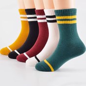 Resim 5 Çift Çocuk Klasik Çizgili Çorap - Polyester Karışımı, Orta Baldır Uzunluğu, Makinede Yıkanabilir, Tüm Sezon Konforu, Günlük Çoraplar | Klasik Çizgili Tasarım | Örgü Yapısı, Çocuk Çorapları 