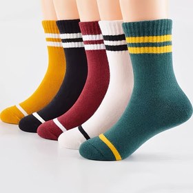 Resim 5 Çift Çocuk Klasik Çizgili Çorap - Polyester Karışımı, Orta Baldır Uzunluğu, Makinede Yıkanabilir, Tüm Sezon Konforu, Günlük Çoraplar | Klasik Çizgili Tasarım | Örgü Yapısı, Çocuk Çorapları 