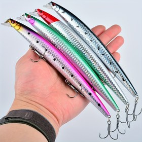 Resim 1 Adet Premium Uzun Atışlı Minnow Balıkçılık Yemi | 17.98cm 24g/0.85oz | Lazer Tasarımlı Yapay Sert Yem, Üçlü Kancalar & Bölünmüş Halka | Tatlısu ve Tuzlu Su Av Malzemesi | Gerçekçi Balık Yemi ile Etkili Olarak Balık Tutma, Canlı Renkli Balıkçılık Yemekleri, Üçlü Kanca Takılı 