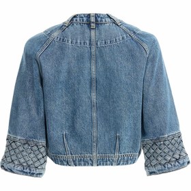 Resim Kadın Örme Detaylı Bisiklet Yaka Kısa Denim Ceket - M 