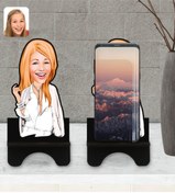 Resim Bk Gift Kişiye Özel Kadın Model Karikatürlü Ahşap Biblo Telefon Standı-2 