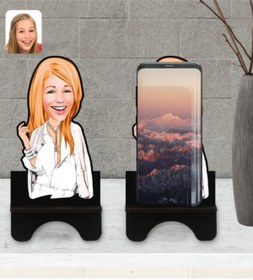 Resim Bk Gift Kişiye Özel Kadın Model Karikatürlü Ahşap Biblo Telefon Standı-2 