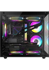 Resim Xaser Siyah Cube 5x Argb Fan Tuş Kontrol 650w 80+ Akvaryum Kasa 