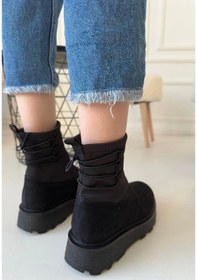 Resim Jety Siyah Süet Bilekten Bağcıklı Bot Çok Renkli 