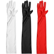 Resim 2 adet Uzun Saten Kol Boyu Opera Eldiveni Kadınlar için - Siyah, Beyaz, Kırmızı 