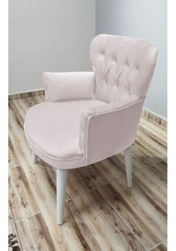 Resim Azra Mobilya Berjer - Tekli Koltuk - Ahşap Ayak - Nubuk Kumaş - Beyaz Ayak - Krem Krem 