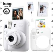 Resim Fujifilm Instax Mini 12 Fotoğraf Makinesi + 20'li Film + Kıskaçlı Stand + Mini Albüm + Silikon Kılıf Seti Beyaz 
