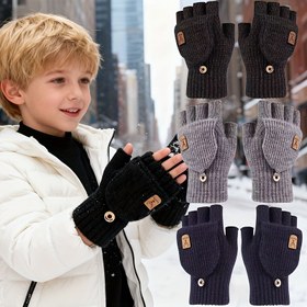 Resim Yarım Parmaklı Kış Eldivenleri - Esnek Bilek Kayışı ve Yarım Parmak Açık Tasarım - Erkek ve Kız Çocukları için Kayak, Snowboard, Bisiklet, Yazı Yazma için Soğuk Hava Eldivenleri - Düğme Benzeri Bilek Kapatma Özellikli Sıcak Oyun Eldivenleri (Toplu Değil, Çok Renkli) - Noel 