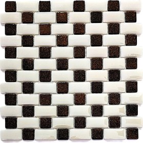 Resim MozaiKristaL Mutfak Tezgah Arası, Havuz, Banyo, Sauna, Spa, ve Yaşam Alanlarının Tüm Yüzeyleri İçin. 25X50MM. Bej - G.kahve. 31.5X31.5 Cm. Fileli Cam Mozaik. ( 10 File Karo = 1 M2 Fiyatıdır ) 