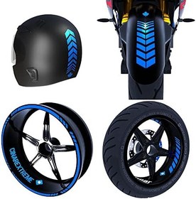 Resim Moto Rider 4'lü Sticker Seti Azur Mavi İç Dış Jant Şeridi Kask ve Çamurluk 