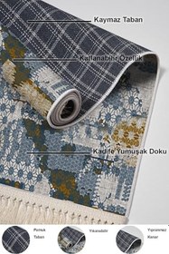 Resim Kaymaz Taban Djt Banyo Halı Star Pamuk Saçaklı Modern M5015 M5015P1-9, Mavi, 80 x 150 