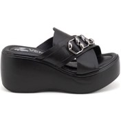 Resim Venüs 2313122y Dolgu Topuk Toka Detaylı Deri Kadın Terlik Siyah 