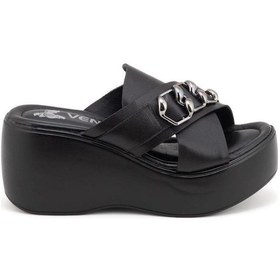 Resim Venüs 2313122y Dolgu Topuk Toka Detaylı Deri Kadın Terlik Siyah 