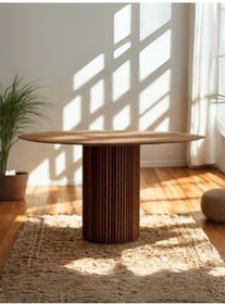 Resim Breeze Yuvarlak Ahşap Bohem Masa 130x130 Ceviz 