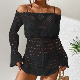 Resim Kadınların Seksi Omuzları Açık Örgü Kapak Elbisesi - Yüksek Esneklikli Hollow Bel Monokini, Ayarlanabilir Bağcıklı, Düz Renk Plaj Giyimi, Havuz Kenarı ve Yaz Gezileri İçin Sevimli Mayo, Havuz Kenarı Kıyafeti, Bikini Stili, Yüksek Esneklikli Kumaş 