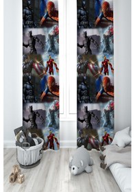 Resim Mekta Home Bebek Ve Çocuk Odası Yenilmezler Desenli 2 Kanat Fon Perde 