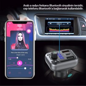 Resim Fogy Earldom Bluetooth Usb3.0 ve Type C Pd Hızlı Şarj Fm Transmitter Araç Çakmaklık Şarj Aleti 