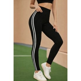 Resim Meks Kadın Yüksek Bel Yanları Şerit Detaylı Uzun Sporcu Tayt 