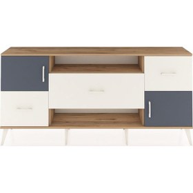 Resim Arges Konsol 2 Raflı 3 Çekmeceli 2 Kapaklı 176x30x83 Çam-antrasit/aytaşı Antrasit/aytaşı 