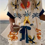 Resim İlkbahar/Yaz Kadın Plaj Tatil Tarzı Baskılı Üst + Şort Takımı 