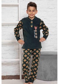 Resim Tarık Erkek Çocuk Kışlık Polar Pijama Takımı Koyu Yeşil 