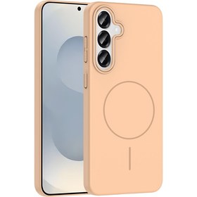 Resim Mobilzone Galaxy S24 Uyumlu Kılıf Magsafe Şarj Özellikli Zore Ruby Silikon Kapak - Desert Titanyum 