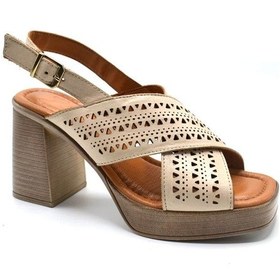 Resim Kadın Topuklu Deri Sandalet Bej 2313203y Yetişkin 