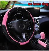 Resim 3 Parçalı Pu Deri İşlemeli Taç Elmas Araba İç Halka Olmadan Direksiyon Kılıfı Pink As Picture 