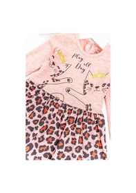 Resim Babymod Leopar Desenli Kedi Baskılı Kız Bebek Elbise 