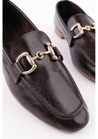 Resim Muggo Stride Metal Tokalı Kadın Günlük Loafer Ayakkabı Kahverengi 