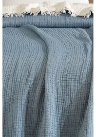 Resim Varol Tek Kişilik 5 Katlı %100 Pamuk Müslin Yatak Örtüsü - Mavi Mavı/160x230cm Mavi 