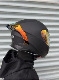 Resim Rivox R1 Mat Siyah Revo Kapalı Kask Gold Vizörlü Mat Siyah 