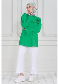 Resim Sevitli Gül Broşlu Kolu Fırfırlı Tunik-benetton Yeşili-3605-benetton Yeşili Benetton Yeşili 