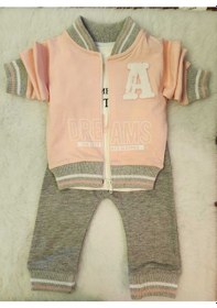Resim Kız Çocuk Pudra Pembe Sweatshirt Takım Fermuarlı 3 Parça 