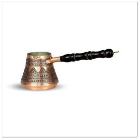 Resim Ahşap Sap Üzümlü Bakır Cezve 3 Fincanlık 