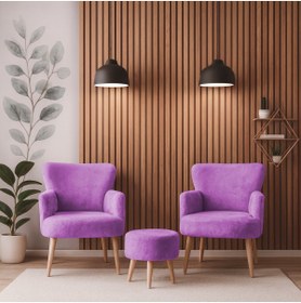 Resim Azra Mobilya Roma Welsoft Yumuşak Kumaş 2 Berjer 1 Puf Seti – Yumuşak Dokulu Modern Konfor - LİLA 