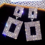 Resim Lüks Geometrik Kare Sallanan Küpeler, Rhinestone Kaplama, Çinko Alaşım, Paslanmaz Çelik Pimli, Tüy Yok, Günlük Giyim İçin Çok Yönlü 