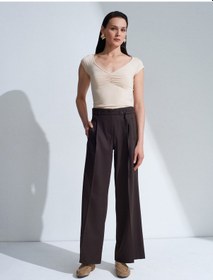 Resim Dilvin 72683 Kemerli Geniş Paça Pantolon-kahve 
