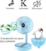 Resim Maybax Mavi Mini Fan Vantilatör Masaüstü Fan Katlanabilir Taşınabilir Şarjlı Mini Vantilatör Soğutucu 