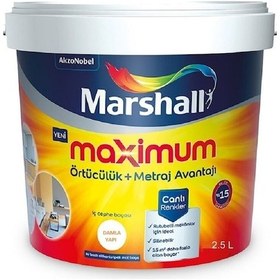 Resim Marshall Maximum Su Bazlı Silinebilir İpeksi Mat 2.5 L 3.5 KG - Buz Beyazı 